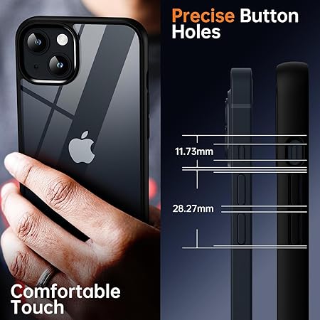 Native Back Cover for iPhone 14 | iPhone 13 Clear case (No Yellowing | Scratch Proof | TPU + Tough Polycarbonate Back I 6 ft Drop Protection Tested I Matte Black - Transparent)