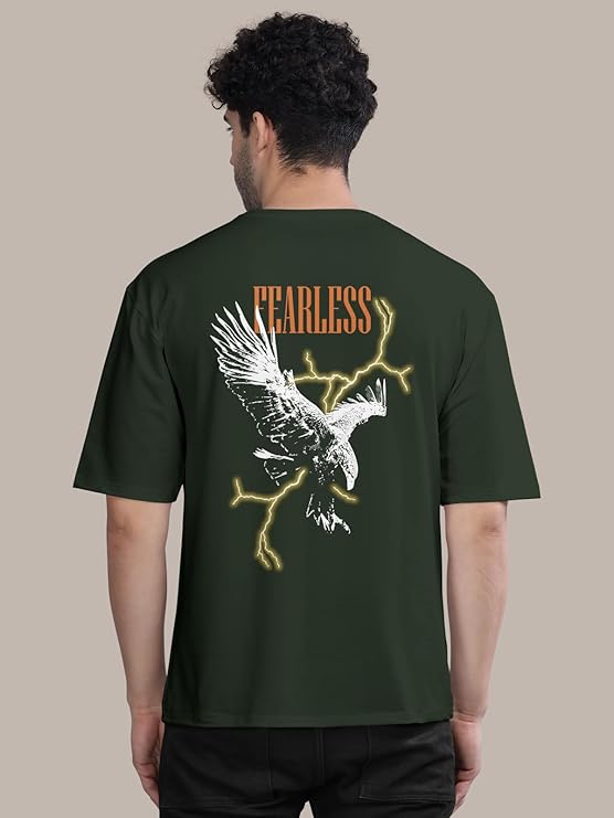 Black Trendy Front and Back Printed oversized Round Neck T-shirt for men