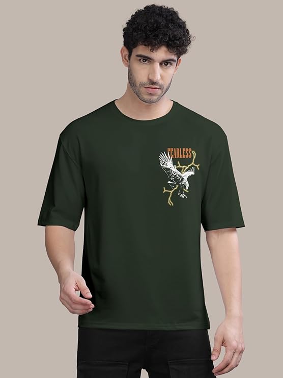 Black Trendy Front and Back Printed oversized Round Neck T-shirt for men