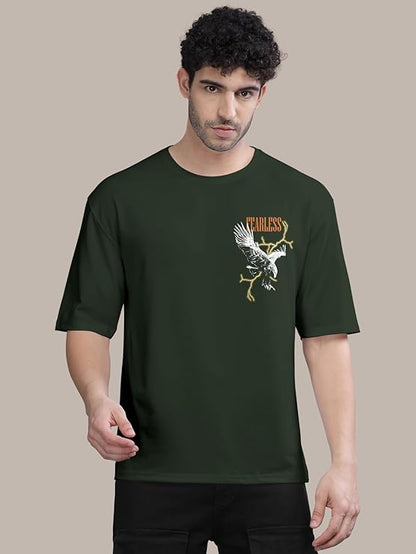 Black Trendy Front and Back Printed oversized Round Neck T-shirt for men