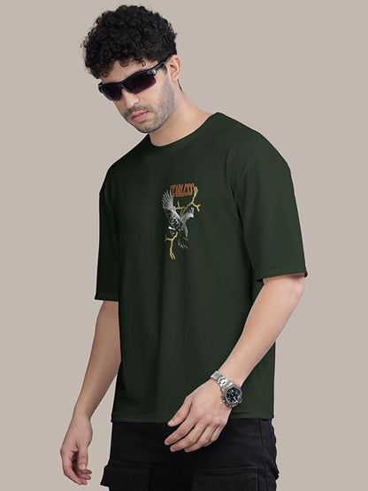 Black Trendy Front and Back Printed oversized Round Neck T-shirt for men
