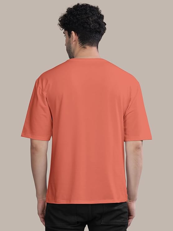 BULLMER Orangre Trendy Front and Back Printed oversized Round Neck T-shirt for men