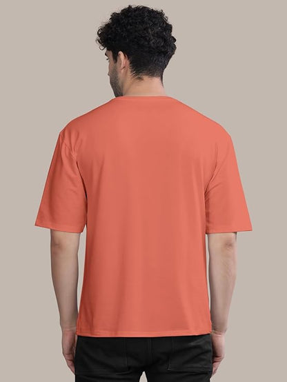 BULLMER Orangre Trendy Front and Back Printed oversized Round Neck T-shirt for men