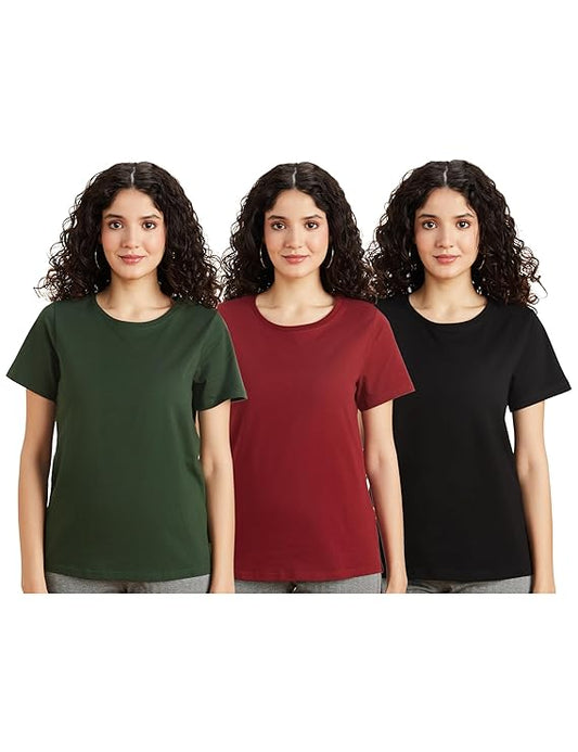 Women's Cotton Stretch Regular Fit Round Neck Half Sleeve T-Shirt