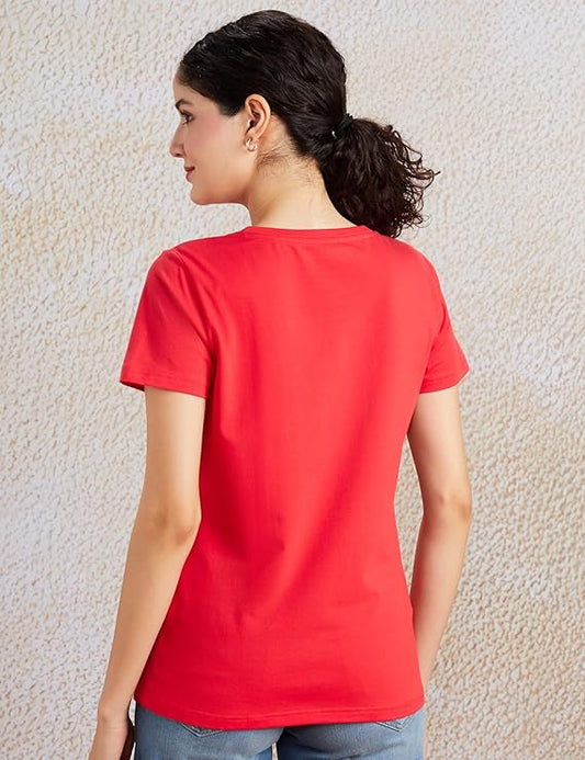 Women's Cotton Stretch Regular Fit Round Neck Half Sleeve T-Shirt